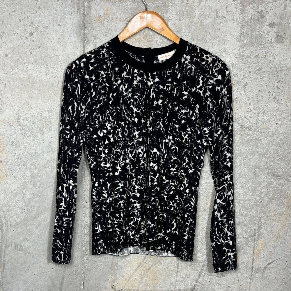 Tory Burch Merino Wool Black and White Long Sleeve Top - Picture 1 of 5